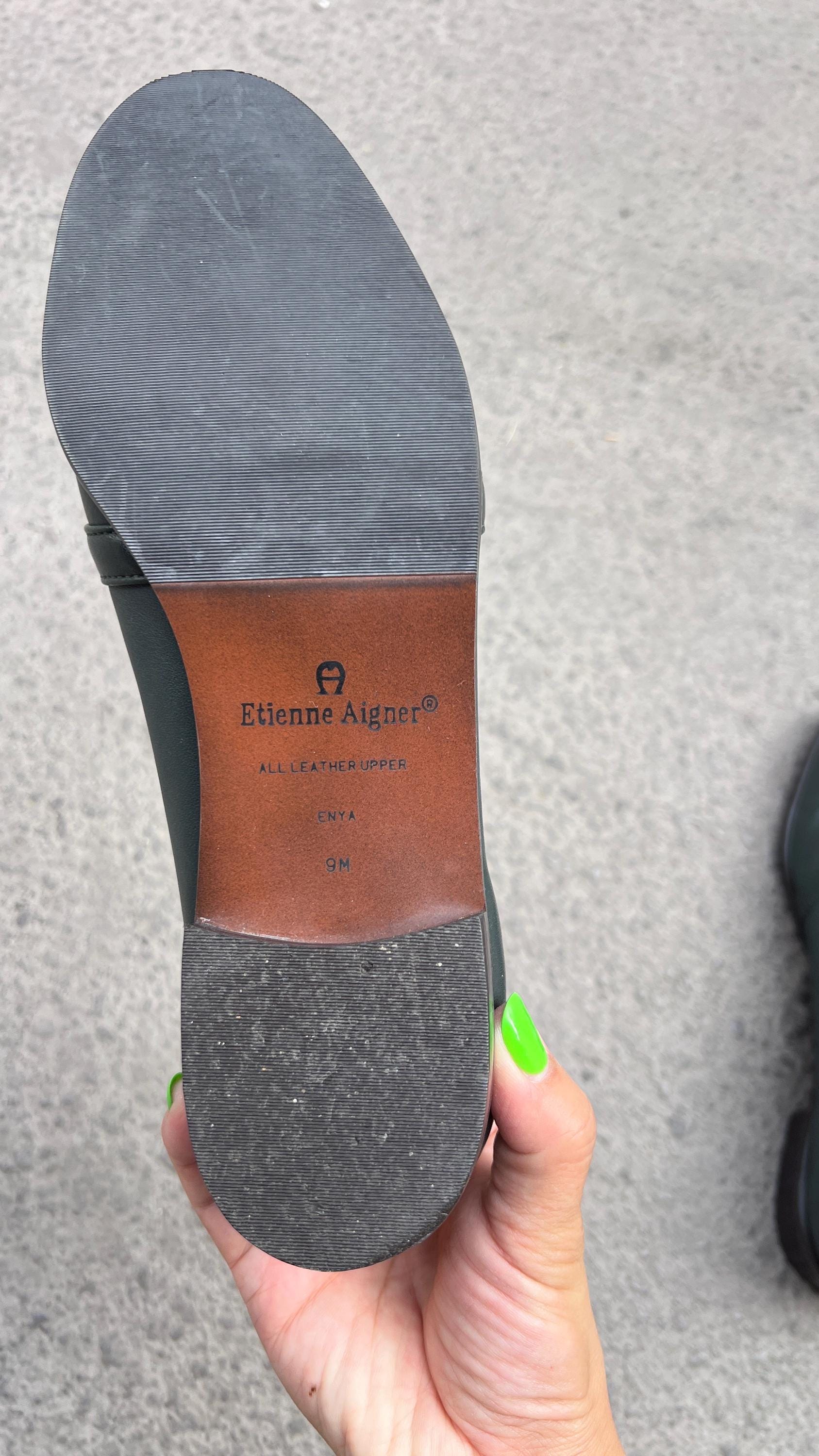 Etienne Aigner Enya Deep Green Suede Loafers With Brass Horse Hardware Size 9M Boardwalk Hunter Green/Cream Suede Horse-Bit Loafers main image 4