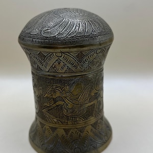Vintage Brass Betel nut Lime Box  engraved  Box Container detailed Heavy