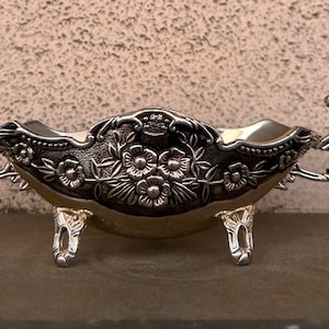 Bol vintage Art Déco en métal argenté, bol sur pied orné avec poignées