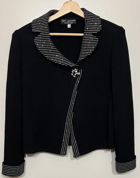 St. John Evening by Marie Gray Black Santana Knit Rhinestone Trim