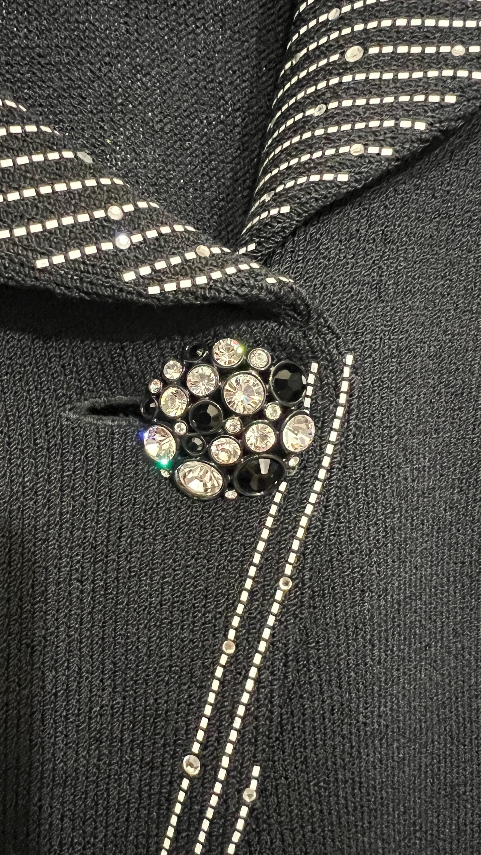 St. John Evening by Marie Gray Black Santana Knit Rhinestone Trim