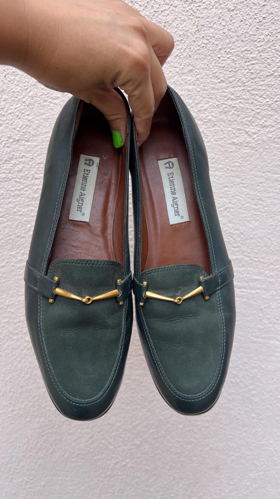 Etienne Aigner Enya Deep Green Suede Loafers With Brass Horse Hardware Size 9M Etienne Aigner Enya Deep Green Suede Loafers With Brass  main image 3