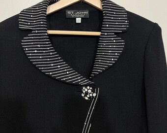 St. John Evening by Marie Gray Black Santana Knit Rhinestone Trim