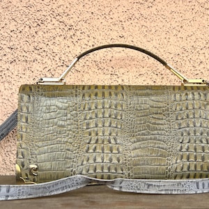 Vintage Pierre Cardin Alligator Geprägte Leder Clutch: Olivgrün Umhängetasche