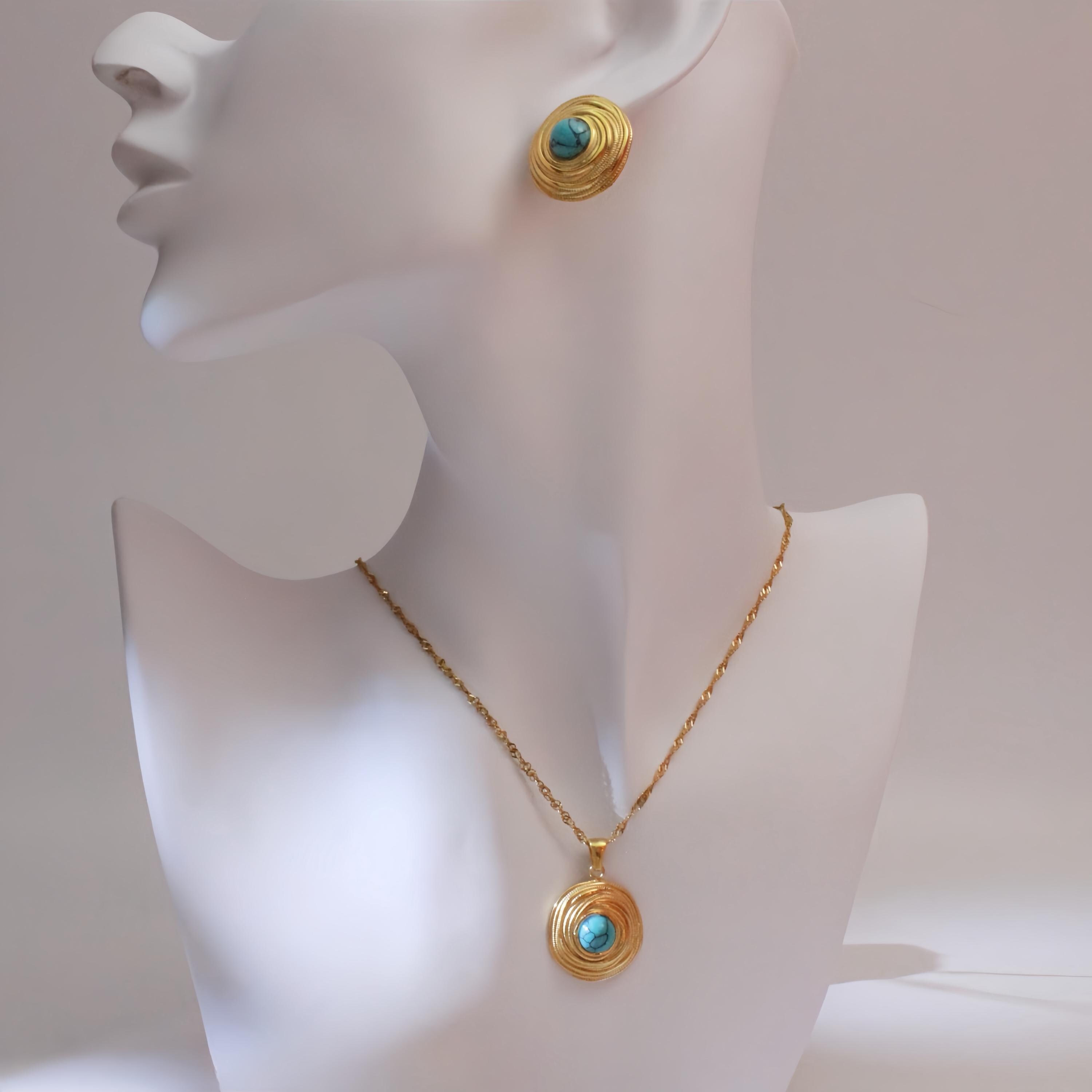 ネイティブアメリカン ターコイズ ボヘミアン ネックレスとイヤリングセット ボヘミアンシックなターコイズネックレス＆イヤリングセット