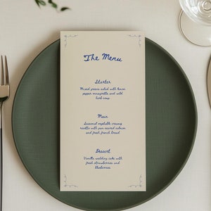 Plantilla de menú de boda dibujada a mano, tarjeta de menú imprimible, tarjeta de agradecimiento con menú colorido y manuscrita, boda caprichosa, Canva, 4x9, 4x8, WT23