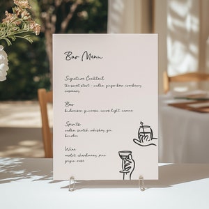 Skurrile Bar-Speisekarte, illustrierte Hochzeitsgetränkekarte, handgeschriebene Hochzeitsbeschilderung, Signature Drink, Canva-Vorlage, WT11
