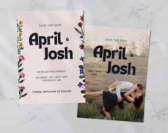 Wildflower Wedding Save the Date Template - Colorful Floral Garden Flowers Whimsical Save the Date Cards with Picture - Postcard - WT03