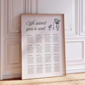 Sitzplan Vorlage für die Hochzeit, Sitzordnung, Sitzordnung, Elegante Beschilderung für die Hochzeit, Französischer Stil, Canva, WT37