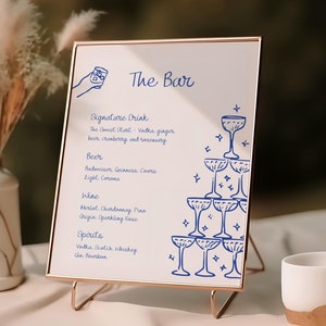 Handgeschreven barmenubordsjabloon, geïllustreerd bruiloftsdrankmenu, grillige bruiloftsborden, handtekeningdrankje, canvassjabloon, WT22