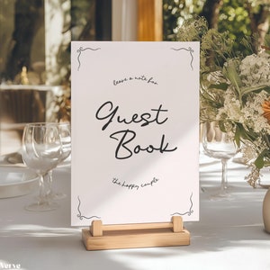 Plantilla de letrero para libro de visitas de boda, letrero de libro de visitas extravagante, letrero de boda escrito a mano, plantilla editable de Canva, WT11
