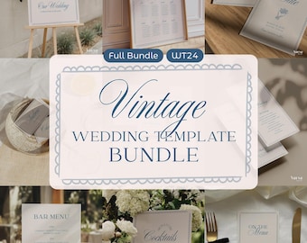Vintage, Hand Drawn Wedding Signs & Stationery Template Bundle (Canva Templates) (WT24)