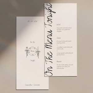 Handwritten Wedding Menu Template, Whimsical Rehearsal Dinner Menu Cards, Editable Canva Templates