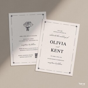 Handgezeichnete Hochzeitseinladung Vorlage, Blumenstrauß Hochzeitseinladungskarte, wunderliche Hochzeit laden QR-Code ein, Template Canva, WT05