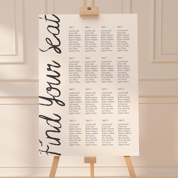 Wedding Seating Chart Template, Rustic, Handwritten Style (Canva Template) (WT43)