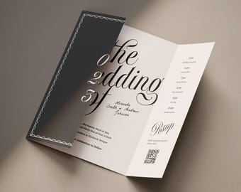 Gatefold Wedding Invitation, Trifold Wedding Invitations (Editable Canva Template) (WT15)
