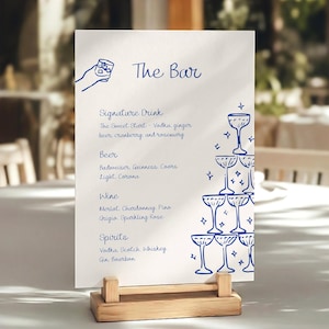 Plantilla de menú de bar de bodas, cartel ilustrado de bebidas de boda en Canva