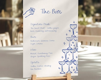 Wedding Bar Menu Template, Illustrated Wedding Drink Sign Canva