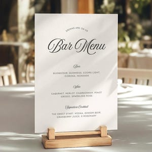 Plantilla clásica de menú de bar para bodas, cartel de bebidas editable (plantilla de Canva) (WT37)