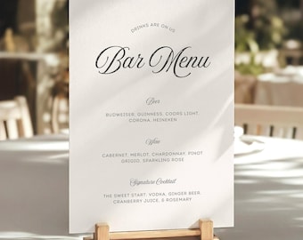 Classic Wedding Bar Menu Template, Editable Drink Sign (Canva Template) (WT37)