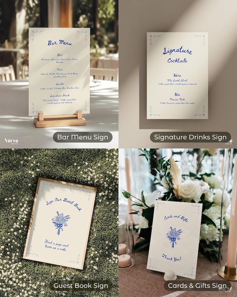 Whimsical Wedding Signs Bundle, Hand Drawn Signage and Stationery Template Bundle, Canva Templates