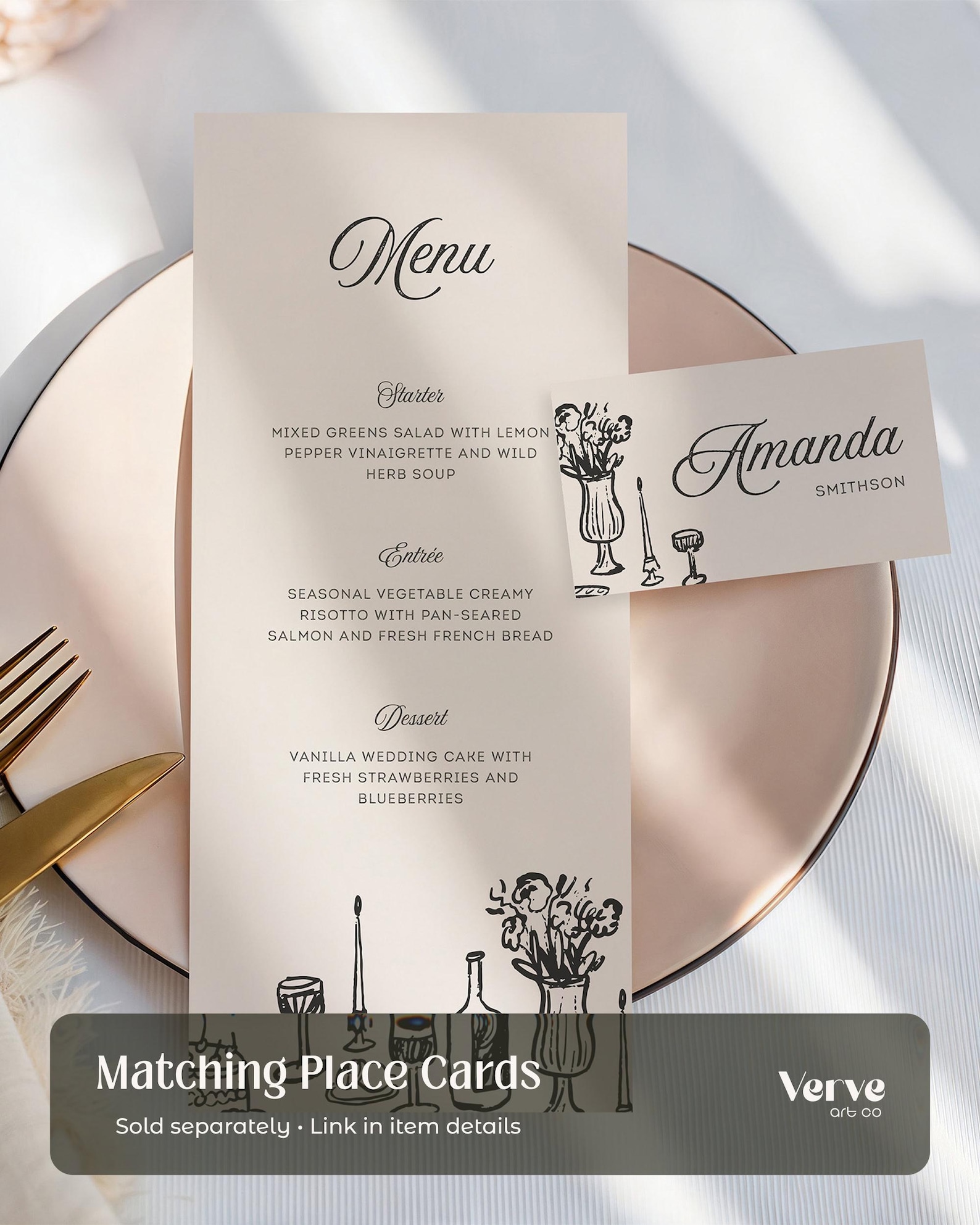 Hand Drawn Wedding Menu Cards, Rustic Rehearsal Dinner Menus, Editable ...