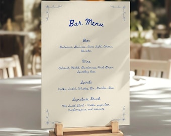 Hand Drawn Wedding Bar Menu Sign Template, Colorful Drink Menus (Canva Template) (WT23)