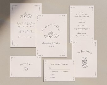 Hand Drawn Swans Wedding Invitation Suite: Invite, Details Card, RSVP Card (Canva Templates) (WT11)