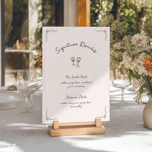 Modèle d'enseigne pour boissons signature, cocktails signature dessinés à la main, signalétique de mariage fantaisiste, enseigne de menu de bar, modèle de mariage sur toile, WT11