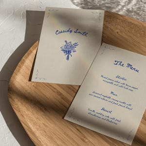 Hand Drawn Wedding Menu Template with Place Card: Whimsical, Handwritten (Canva Template) (WT23)