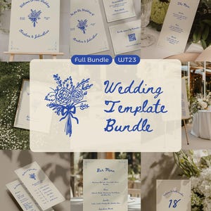 Whimsical Wedding Signs Bundle, Hand Drawn Signage and Stationery Template Bundle, Canva Templates