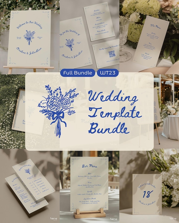 Whimsical Wedding Signs Bundle, Hand Drawn Signage and Stationery Template Bundle (Canva Templates) (WT23)