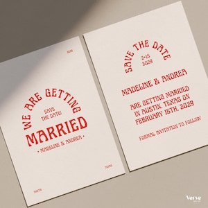 Retro Save the Date Einladung, moderne Save the Dates, wunderliche Hochzeit Save the Date Karte, Bunt, Groovy, Canva Template, WT42