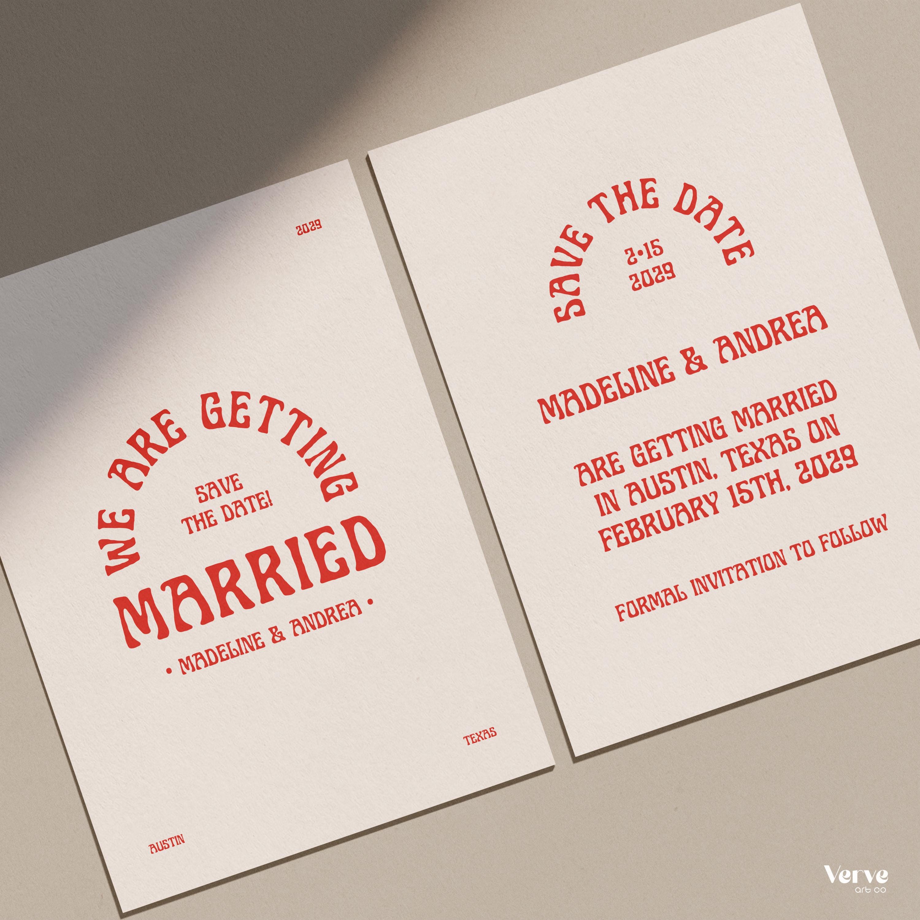 Retro Wedding Save the Date Card: Unique, Creative Design (Canva Template) (WT42)