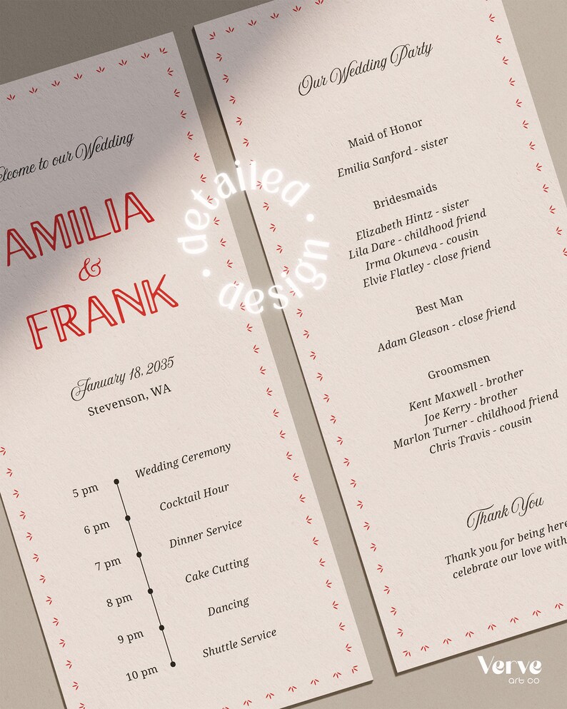 Fun Wedding Programs Canva Template, Wedding Timeline, Ceremony Program (WT36) image 11