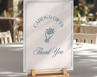 Vintage Karten und Geschenke Schild Vorlage, Handgezeichnete Hochzeits Beschilderung (Canva Template) (WT24)