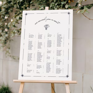 Plantilla de plano de asientos para bodas en orden alfabético: Letrero elegante dibujado a mano (Plantilla de Canva) (WT05)