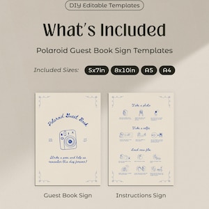 Whimsical Polaroid Guest Book Sign with Instax Instructions (Canva Template) (WT23) image 6