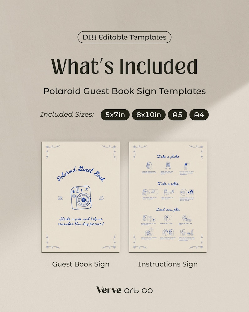 Whimsical Polaroid Guest Book Sign with Instax Instructions (Canva Template) (WT23) image 6