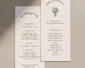 Hand Drawn Wedding Programs Canva Template, Whimsical Wedding Timeline, Order of Service (WT38)
