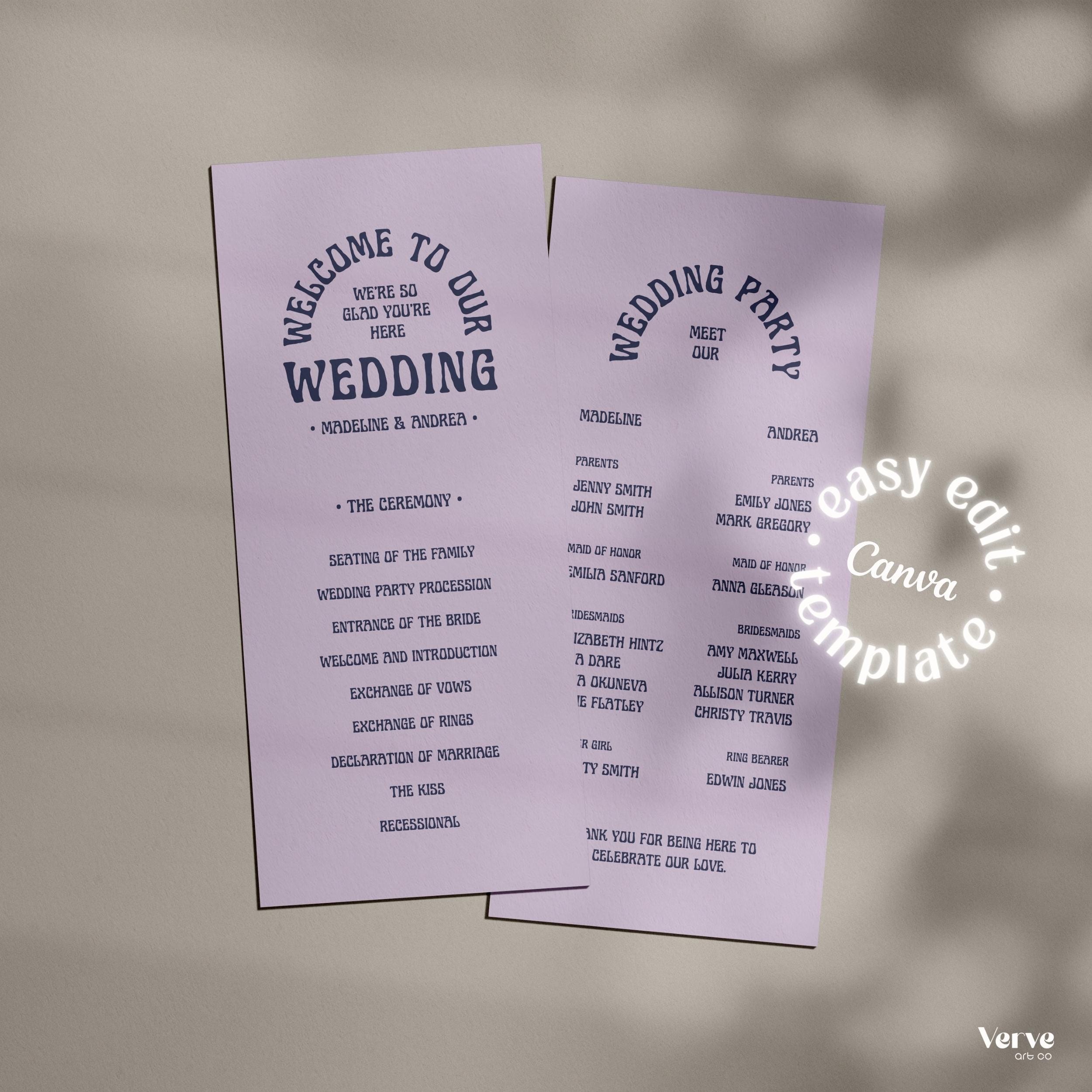 Retro Wedding Program Template With Timeline, Order of Service (canva ...