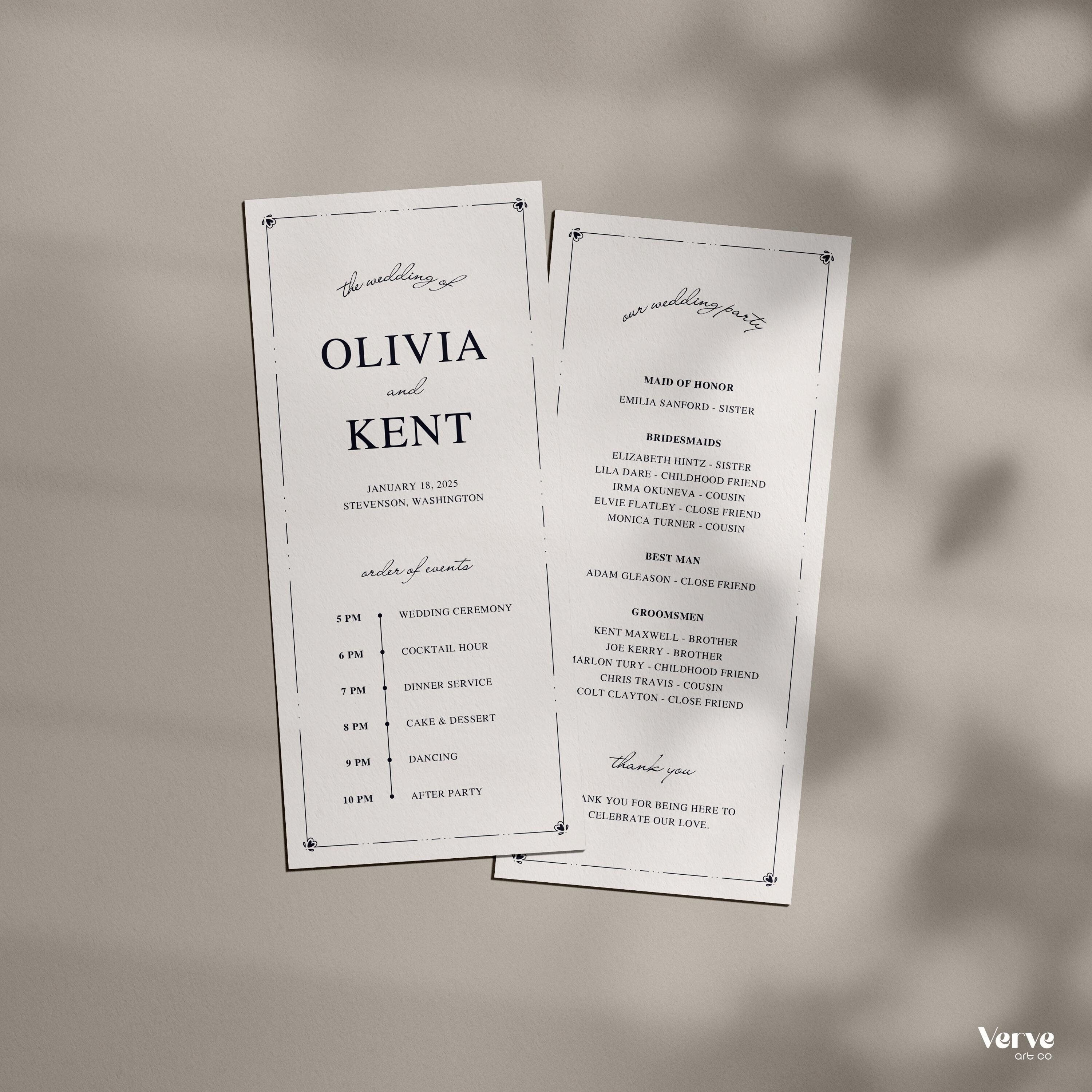 Elegant Wedding Program Timeline Template: Hand Drawn Design (Canva Template) (WT05)