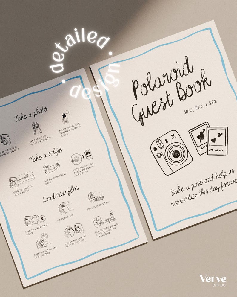 Whimsical Polaroid Guest Book Sign with Instax Directions, Photo Guest Books (Canva Template) (WT43) image 10