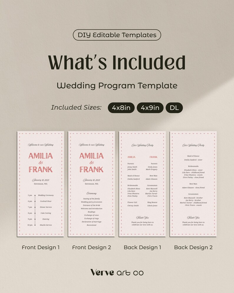 Fun Wedding Programs Canva Template, Wedding Timeline, Ceremony Program (WT36) image 7