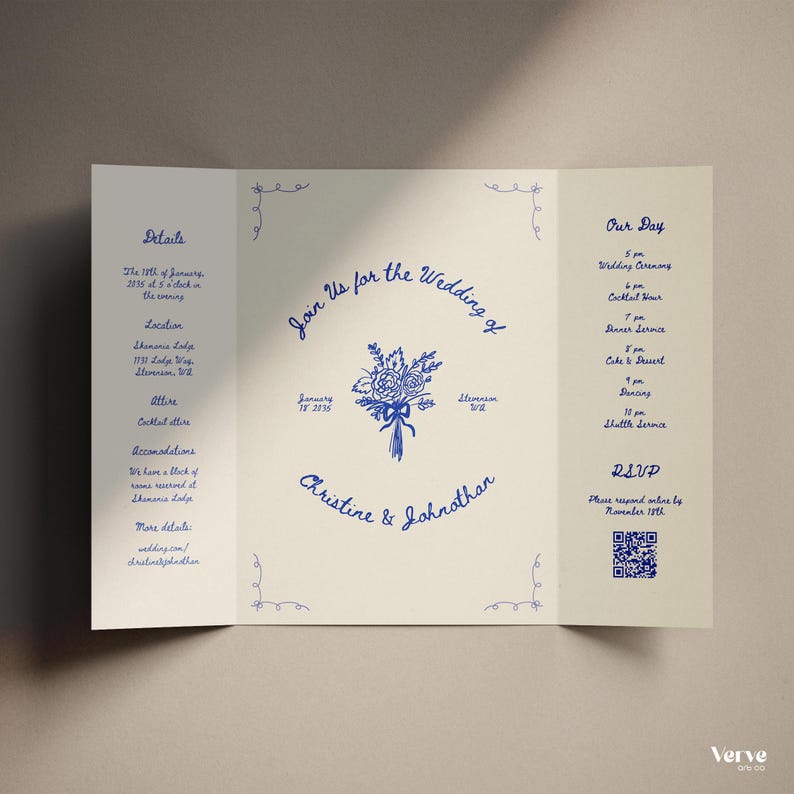 hand drawn wedding invitation template gatefold