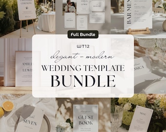 Elegant Wedding Signs Bundle: Minimalist Signage and Stationery Templates (Editable Canva Templates) (WT12)