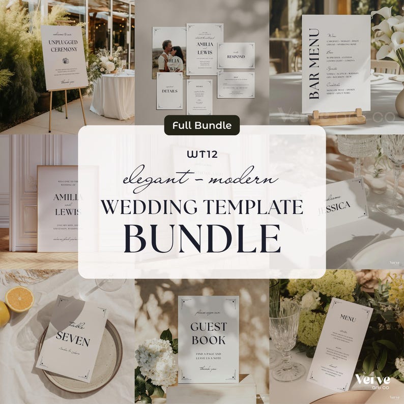Elegant Wedding Signs Bundle: Minimalist Signage and Stationery Templates (Editable Canva Templates) (WT12) image 1