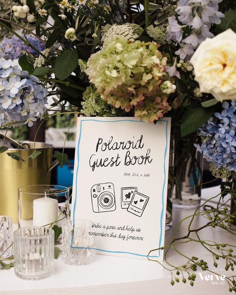 Whimsical Polaroid Guest Book Sign with Instax Directions, Photo Guest Books