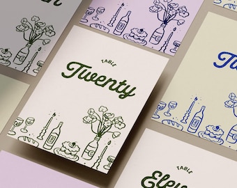 Hand Drawn Wedding Table Numbers, Editable Canva Template, Printable Table Signs