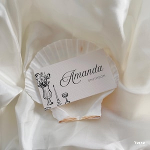 Modèle de marque-place pour mariage rustique, marque-places pliés, dessinés à la main, modèle toile, WT37